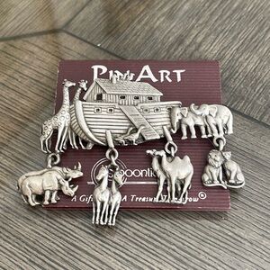 Vintage JJ Jonette Jewelry Pewter Spoontiques Noah’s Ark Animal Pin - Pin Art